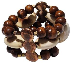 Handmade Wood Beaded Stretch Bracelet Wooden Cream Beads Fashion Jewelry Women